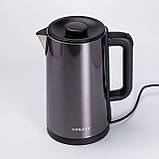 Електро чайник електричний нержавіюча сталь металевий 3 літри дисковий єлектрочайник Sokany SK-09018 Сірий, фото 4