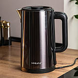 Електро чайник електричний нержавіюча сталь металевий 3 літри дисковий єлектрочайник Sokany SK-09018 Сірий, фото 8