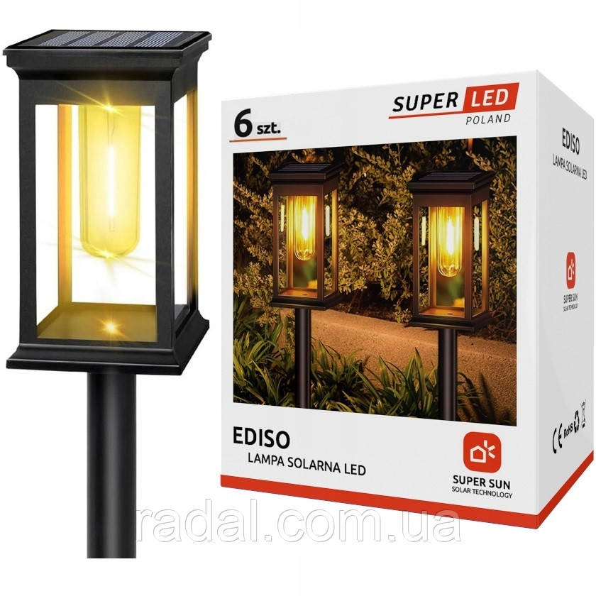 Лампа сонячна садова LED на ніжці для освітлення стежок, SuperLED, набір 6шт, фото 1