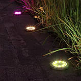 Лампа сонячна садова RGB вулична в землю вбивний диск LED світильник SuperLED, 4шт, фото 6