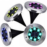 Лампа сонячна садова RGB вулична в землю вбивний диск LED світильник SuperLED, 4шт, фото 10