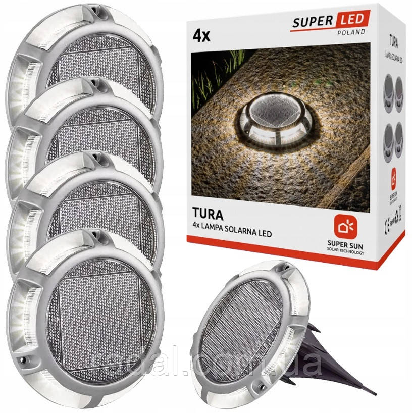 Комплект сонячних світильників для саду SuperLED Premium диск 4шт, фото 1