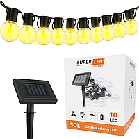 Гірлянда на сонячній батареї на 10 лампочок з теплим світлом SuperLED Soli для освітлення саду, патіо, альтанок, терас