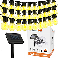 Гірлянда на сонячній батареї на 30 лампочок з теплим світлом SuperLED Soli для освітлення саду, патіо, альтанок, терас