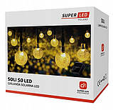 Сонячна гірлянда 50 LED-кульок, SuperLED Soli — довжина 9.5 м, тепле біле світло, IP65, датчик сутінків, для саду, тераси, фото 4