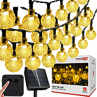 Сонячна гірлянда 100 LED-кульок, SuperLED Soli — довжина 19 м, тепле біле світло, IP65, датчик сутінків, для саду, тераси