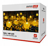 Сонячна гірлянда 100 LED-кульок, SuperLED Soli — довжина 19 м, тепле біле світло, IP65, датчик сутінків, для саду, тераси, фото 4