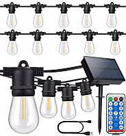 Сонячна гірлянда SuperLED Soli — 15 м, 15 змінних LED-лампочок E27, IP44, тепле біле світло, з пультом і зарядкою USB