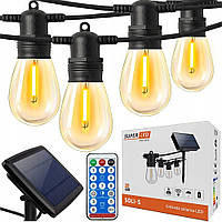 Сонячна гірлянда SuperLED Soli — 20 м, 20 змінних LED-лампочок E27, IP44, тепле біле світло, з пультом і зарядкою USB