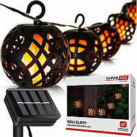 Вулична гірлянда 20 декоративних ліхтариків з ефектом полум'я, IP65, SuperLED Flame Lantern