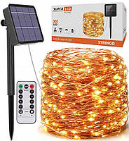 Сонячна гірлянда 30 метрів, 300 LED-лампочок, 8 режимів, тепле біле світло, пульт дистанційного керування, IP44, SuperLED Stringo