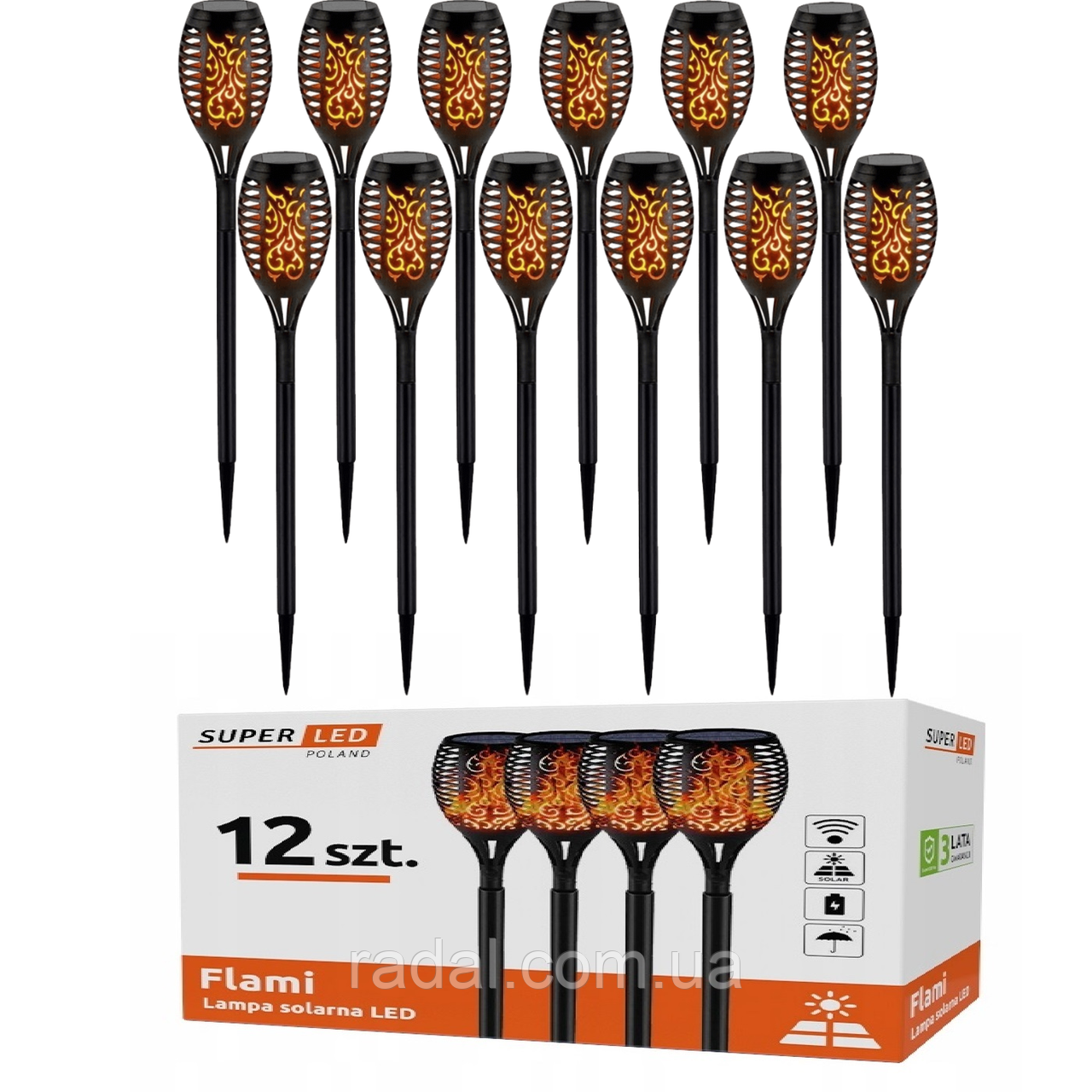 Сонячна садова LED лампа факел 12шт Flami SuperLED з ефектом полум’я, фото 1