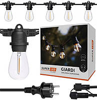 Садова гірлянда 5м з 5 LED-лампами E27 пряма — зовнішнє декоративне освітлення з можливістю з'єднання, SuperLED