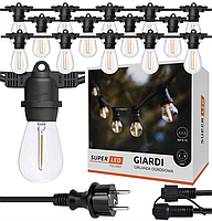 Садова гірлянда 15м з 15 LED-лампами E27 пряма- декоративне освітлення для саду, тераси, балкона, SuperLED