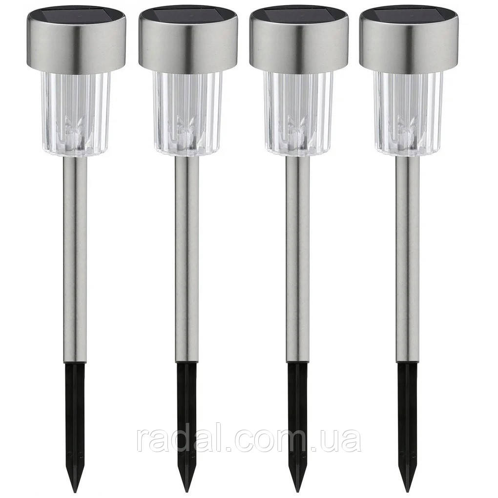 Набір з 4шт сріблястих стовпчиків для газону, сонячний ландшафтний світильник SuperLED, фото 1