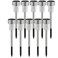 Набір з 10шт сріблястих стовпчиків для газону, сонячний ландшафтний світильник SuperLED