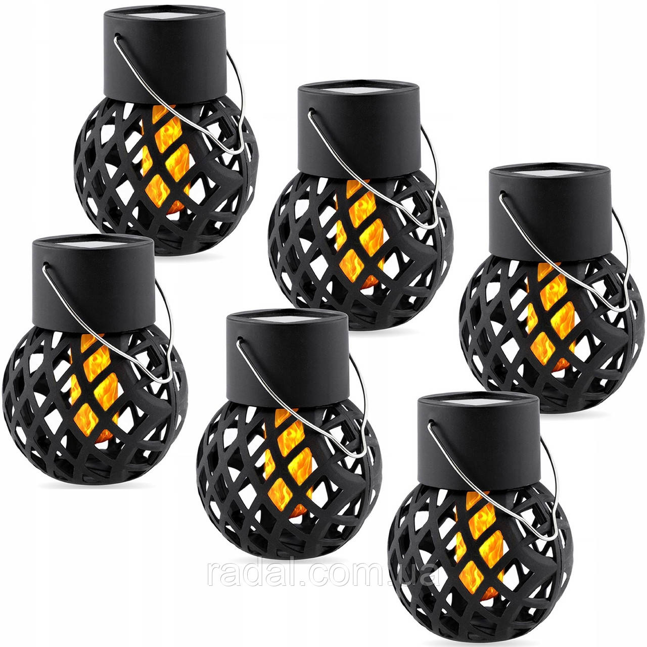 Набір з 6 підвісних сонячних ламп SuperLED Flame Ball — декоративне LED-освітлення з ефектом полум’я, IP44, фото 1