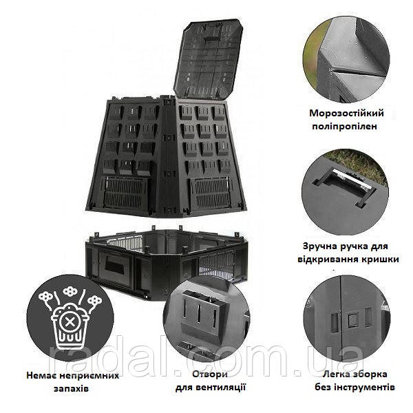 Уцінка! Компостер садовий пластиковий 630л EVROGREEN (з тріщиною, не впливає на функціонал), фото 1