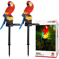 2шт Садова сонячна лампа "Папуга" SuperLED — LED-підсвітка на штифті з датчиком сутінок, висота 41 см