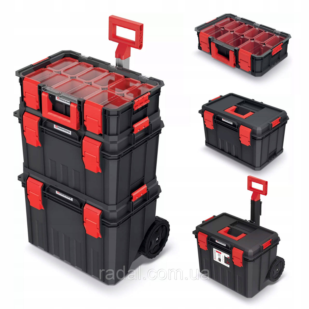 Набір ящиків для інструментів 3в1 Kistenberg Modular Solution — модульний комплект на колесах, телескопічна ручка, фото 1