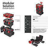 Набір ящиків для інструментів 3в1 Kistenberg Modular Solution — модульний комплект на колесах, телескопічна ручка, фото 3