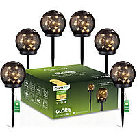 Набір димчастих садових сонячних LED‑куль 10 см 6 шт - темний корпус, тепле світло 3000К, IP44