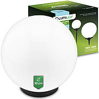 Велика садова LED‑куля 30 см на сонячній батареї — Lumiled Atris, холодне світло 6500 K, IP44