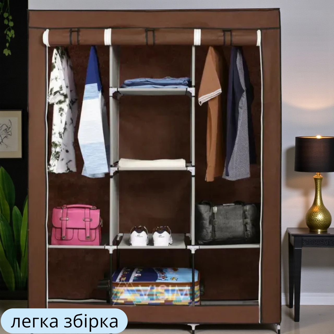 Тканева складана шафа для одягу та взуття Storageна 3 секції модульна каркасна шафа-органайзер для речей 130х45х175см, фото 1