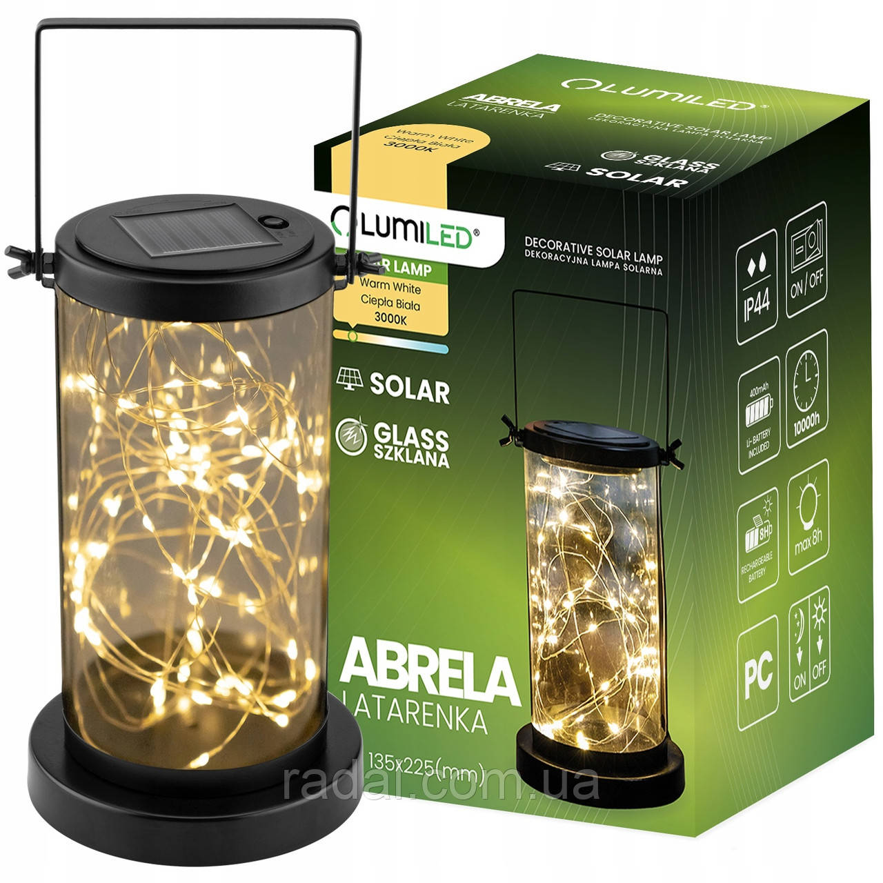 Високий настільно-підвісний декоративний LED  ліхтар Lumiled Abrela -  світильник  із теплим світлом 3000 K, IP44, датчик сутінків, фото 1