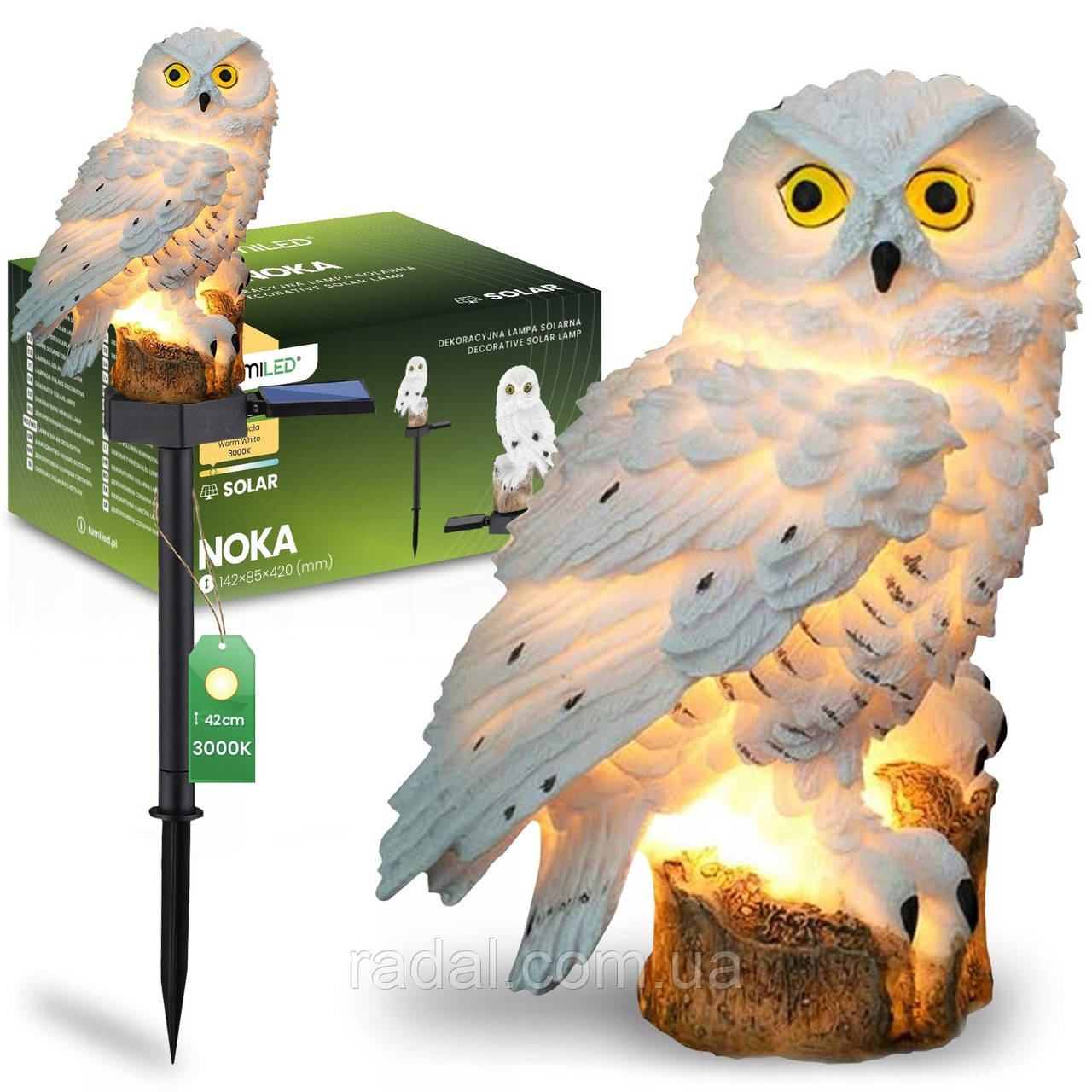 2шт Садова декоративна сонячна лампа-сова LED з датчиком сутінків, серії Noka, тепле світло 3000 K, IP44, фото 1