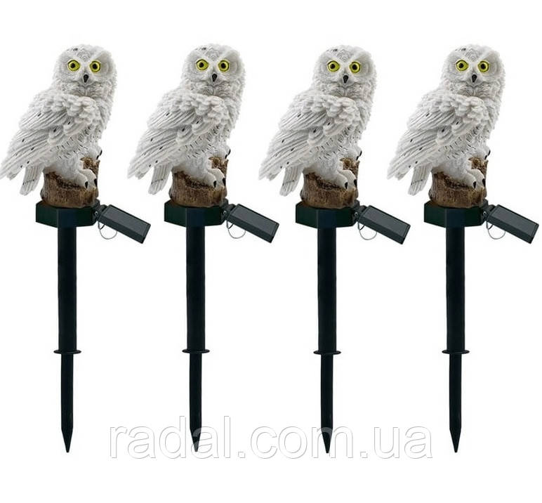 Набір 4шт Садова декоративна сонячна лампа-сова LED з датчиком сутінків, серії Noka, тепле світло 3000 K, IP44, фото 1