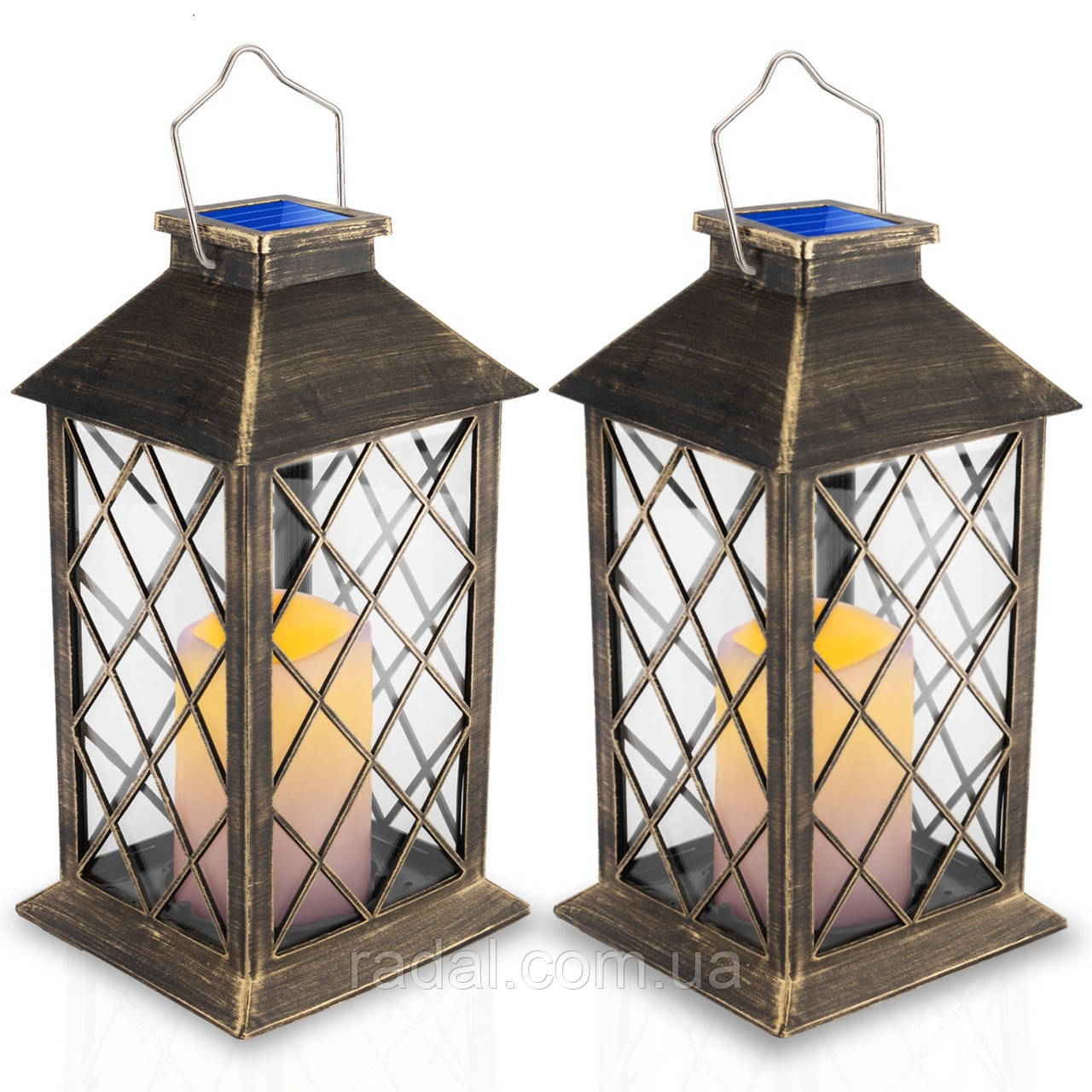 Підвісний декоративний LED ретро-ліхтар, набір 2шт, на сонячній батареї, ефект мерехтіння свічки, IP44, підвісний або настільний, фото 1