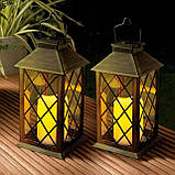 Підвісний декоративний LED ретро-ліхтар, набір 2шт, на сонячній батареї, ефект мерехтіння свічки, IP44, підвісний або настільний, фото 7