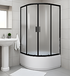 Душова кабіна чорний профіль Sunways 90х90 з глибоким піддоном розсувна матове загартоване скло 5мм