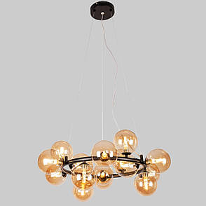 Чорна кругла люстра на 15 ламп з кавовими плафонами (84-1019-15 BK+BR), фото 1