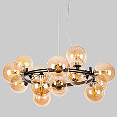 Чорна кругла люстра на 15 ламп з кавовими плафонами (84-1019-15 BK+BR), фото 4