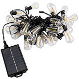 Сонячна гірлянда садова 30 LED-ліхтариків+2шт в подарунок, 9,8 м, тепле світло 2700 K, IP44, з пультом, сонячною та USB-зарядкою,, фото 2