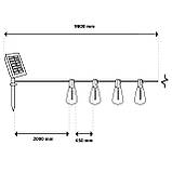 Сонячна гірлянда садова 30 LED-ліхтариків+2шт в подарунок, 9,8 м, тепле світло 2700 K, IP44, з пультом, сонячною та USB-зарядкою,, фото 3