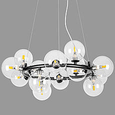 Чорна кругла люстра на 15 ламп з прозорими плафонами (84-1019-15 BK+CL), фото 4