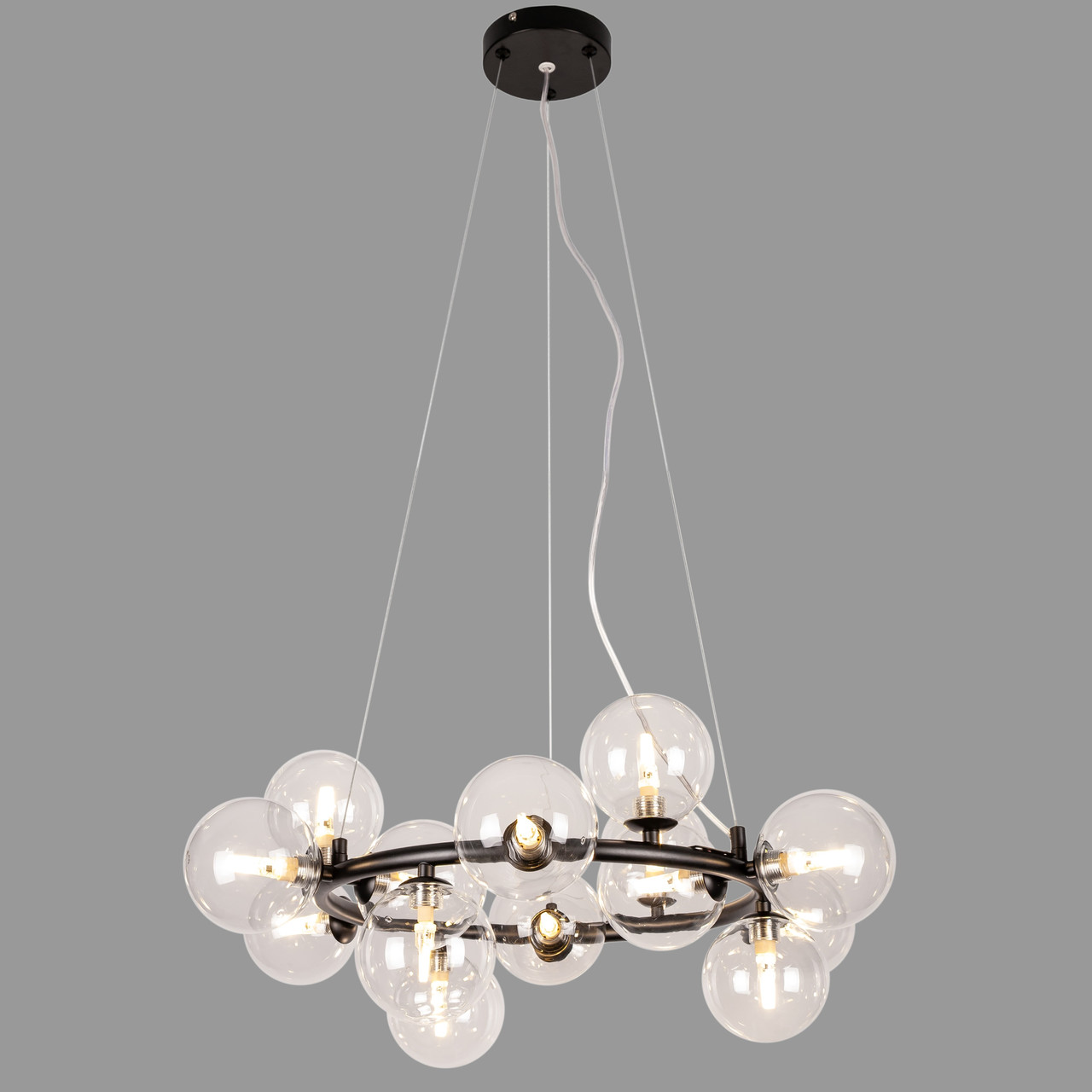 Чорна кругла люстра на 15 ламп з прозорими плафонами (84-1019-15 BK+CL)