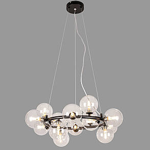 Чорна кругла люстра на 15 ламп з прозорими плафонами (84-1019-15 BK+CL), фото 1