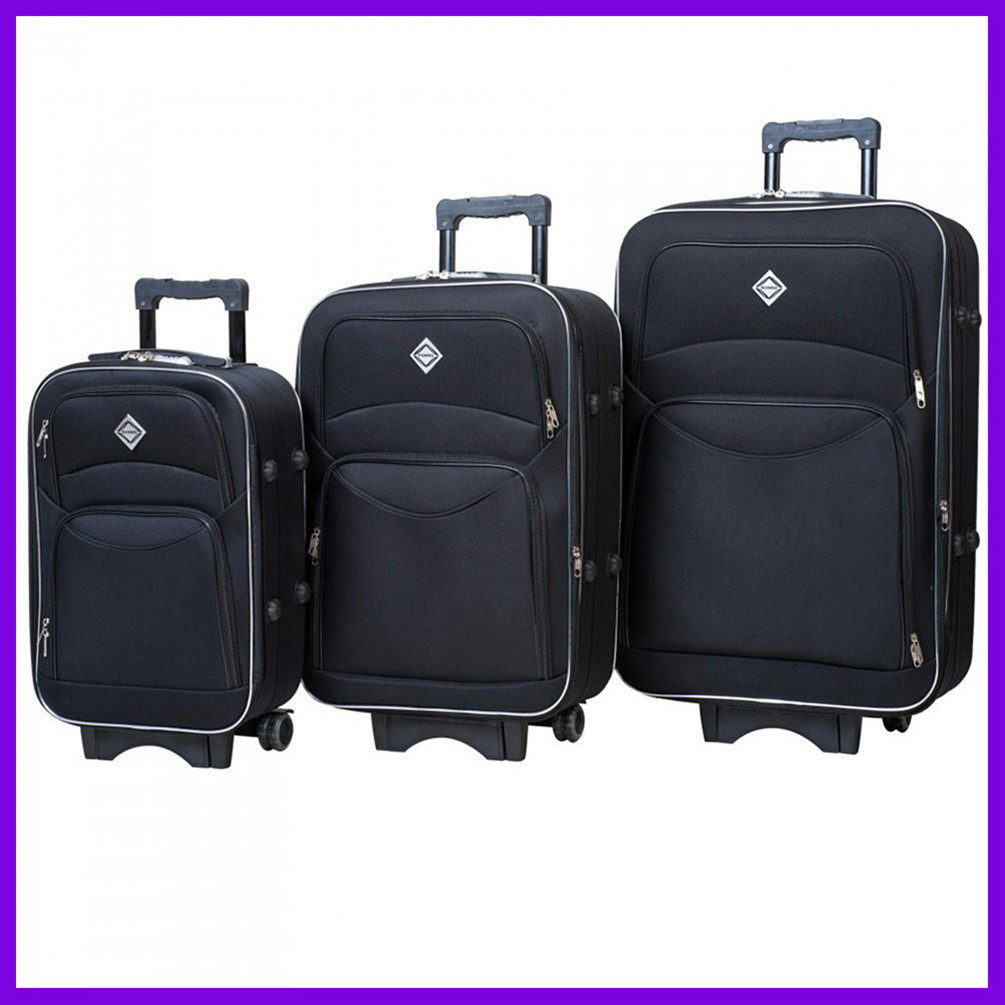 Набір валіз Bonro Style — 3 шт (S+M+L) чорний дорожні тканинні на колесах з кодовим замком і висувною ручкою