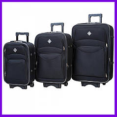 Набір валіз Bonro Style — 3 шт (S+M+L) чорний дорожні тканинні на колесах з кодовим замком і висувною ручкою