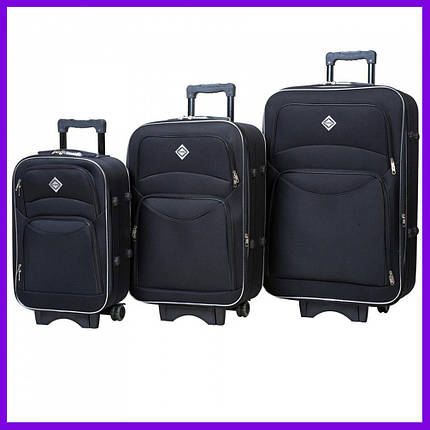Набір валіз Bonro Style — 3 шт (S+M+L) чорний дорожні тканинні на колесах з кодовим замком і висувною ручкою, фото 1