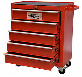 Металевий візок шафа для інструментів із 5 ящиками Heckmann 234 311 на колесах Червона