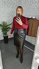 Жіноча спідниця утеплена з екошкіри на замші | Чорна спідниця до колін | Великі розміри | Осінь–Зима 2025, фото 2