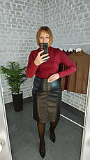 Жіноча спідниця утеплена з екошкіри на замші | Чорна спідниця до колін | Великі розміри | Осінь–Зима 2025, фото 3