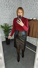 Жіноча спідниця утеплена з екошкіри на замші | Чорна спідниця до колін | Великі розміри | Осінь–Зима 2025, фото 5