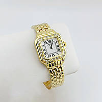 Жіночий годинник наручний зі стразами, квадратний, золото з білим циферблатом ( код: IBW923YO )