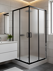 Душова кабіна чорна Sunways 80x80 см Frost з квадратним низьким пiддоном матове загартоване скло 5мм
